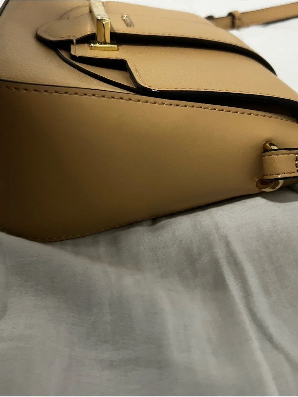 Calvin Klein Tan Faux Leather Crossbody with Gold Accent